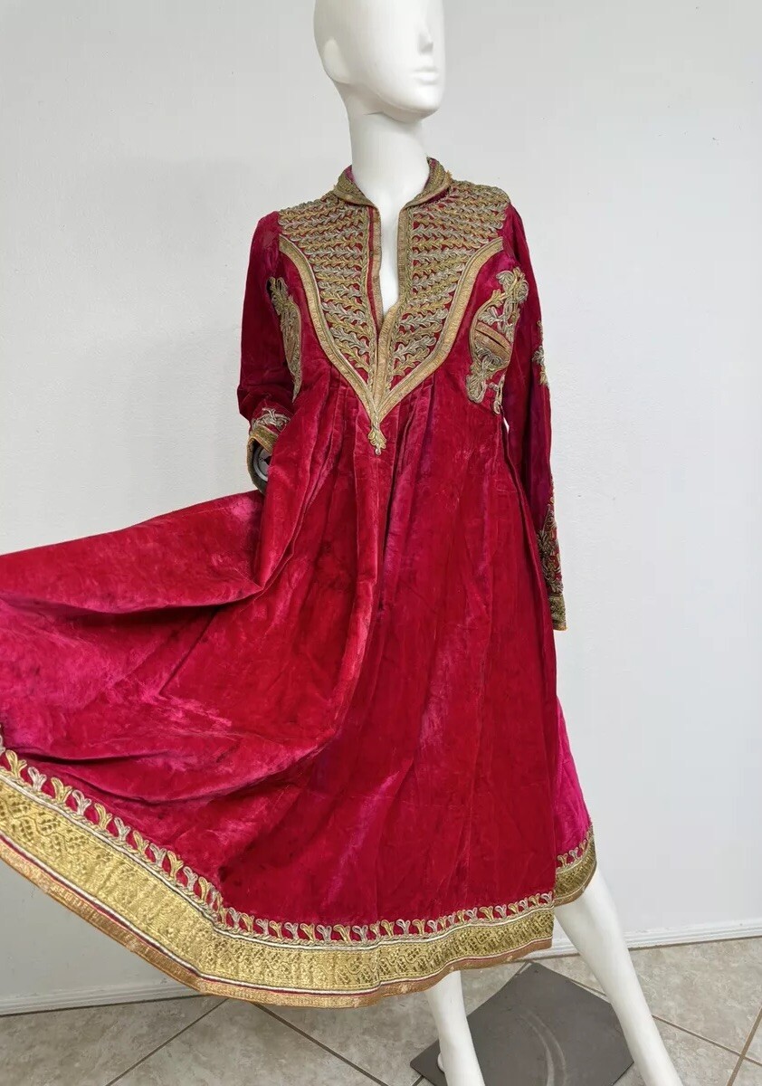 Antique Afghanistan Hazara Women’s Wedding Dress Velvet Dress Gold Embroidery