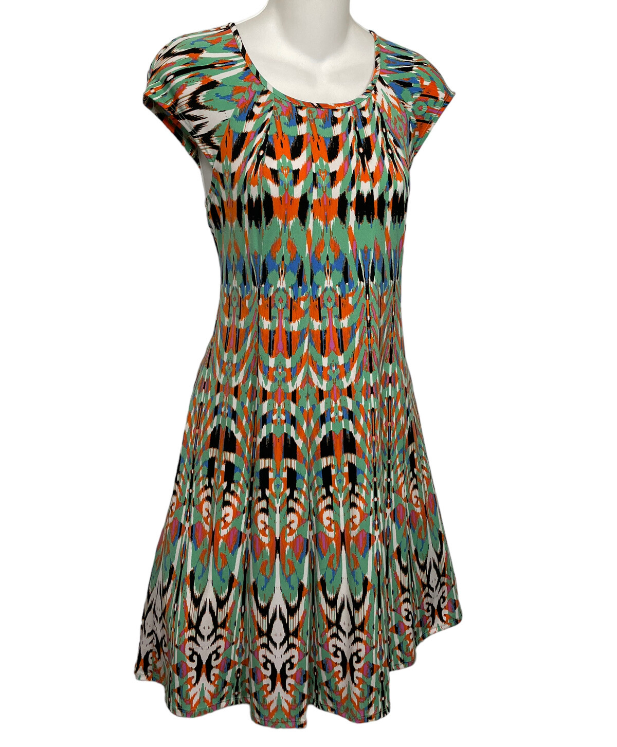 Julian Taylor NY Dress Size 6 Colorful Op Art Slinky Knit Knee Length Pullover M