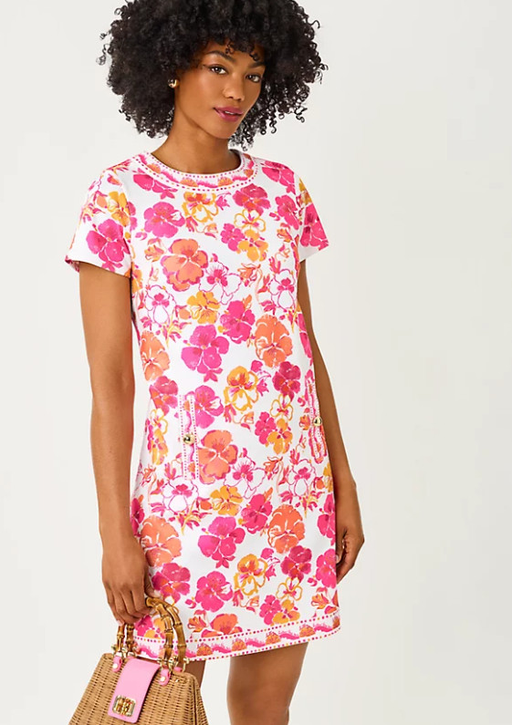 NWT Lilly Pulitzer Linnea Shift Dress – Resort White Pansy Fansy Knit, Full Size