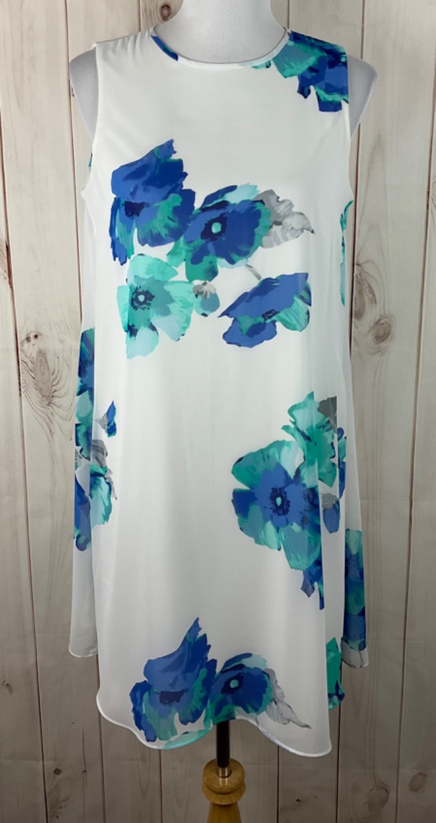 JH A-Line Shift Dress Women’s Size 8 White Blue Green Floral Sleeveless Lined