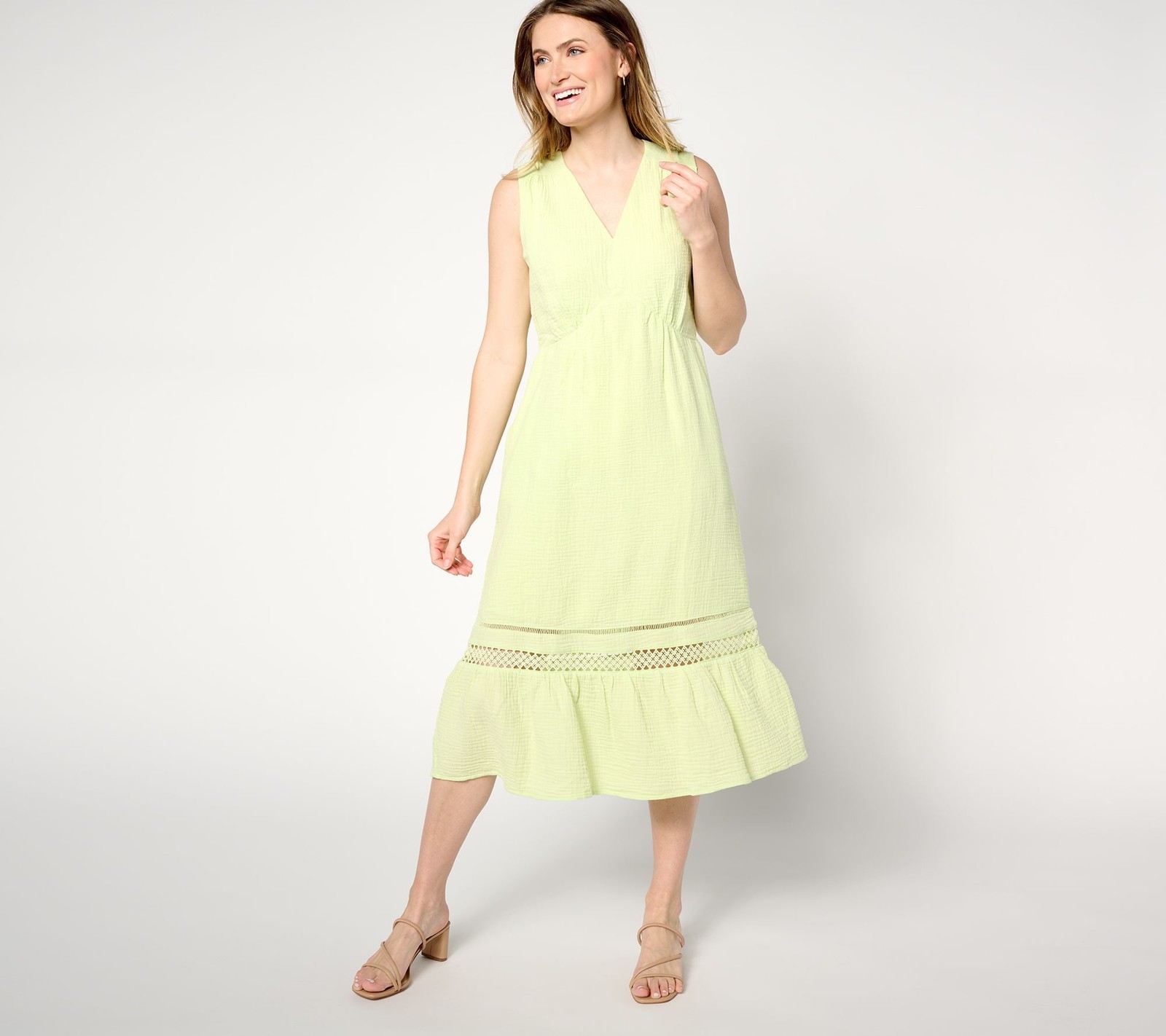 Isaac Mizrahi Live! Women’s Petite Dress PXL Bridgehampton Gauze Green A646551