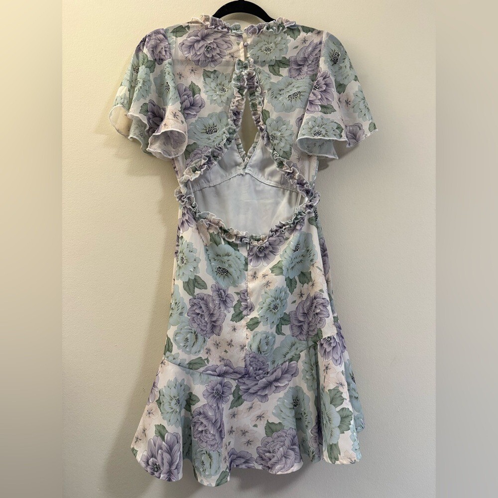 Saints + Secrets Floral Ruffle Open Back Mini Dress – S