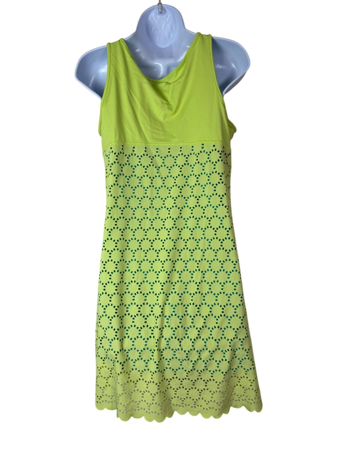 Tittle Nine Green Sleeveless Laser Cut Scalloped Hem Dress Size Small Lightweigh