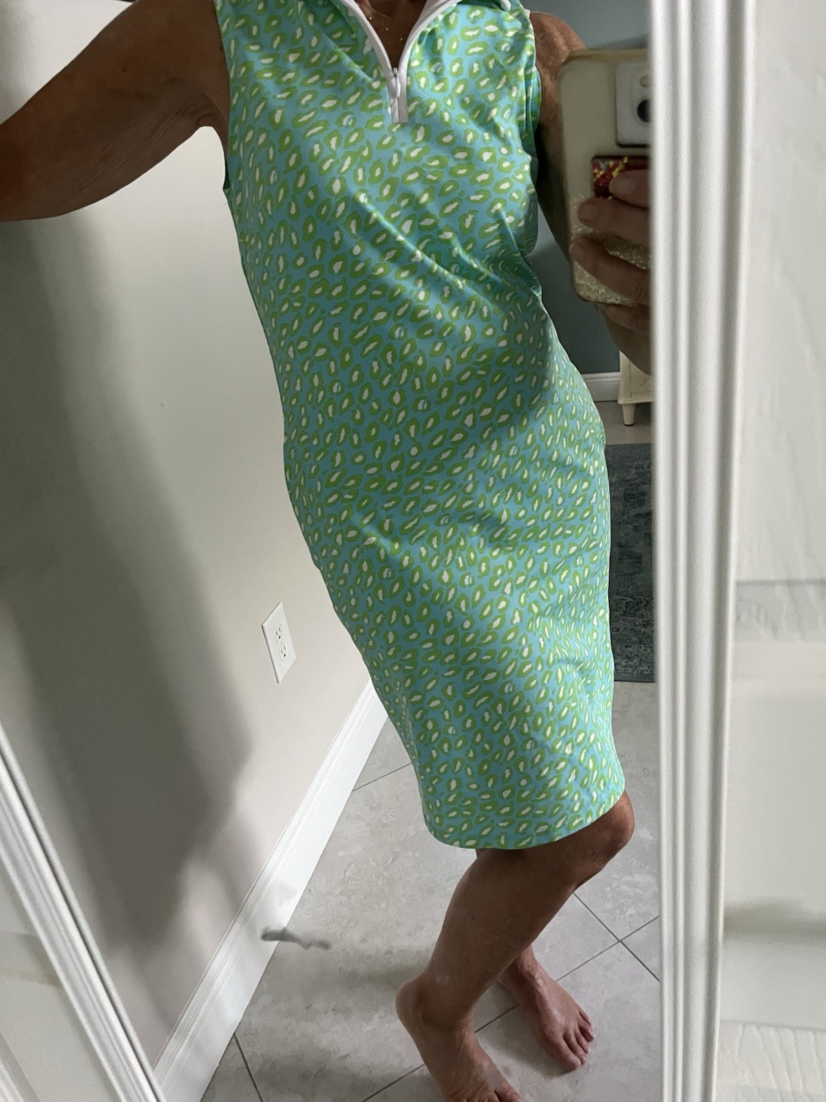 Sailor-Sailor green 1/4 Zip Front green print Sleeveless UPF Dress Preppy Golf