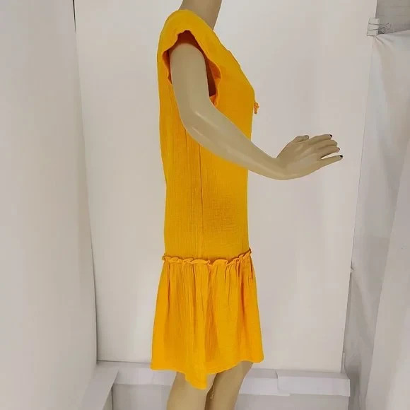 LOFT ORANGE CAP SLEEVE SPLIT NECKLINE CASUAL FLOUNCE DRESS SZ: S NWT 100% COTTON