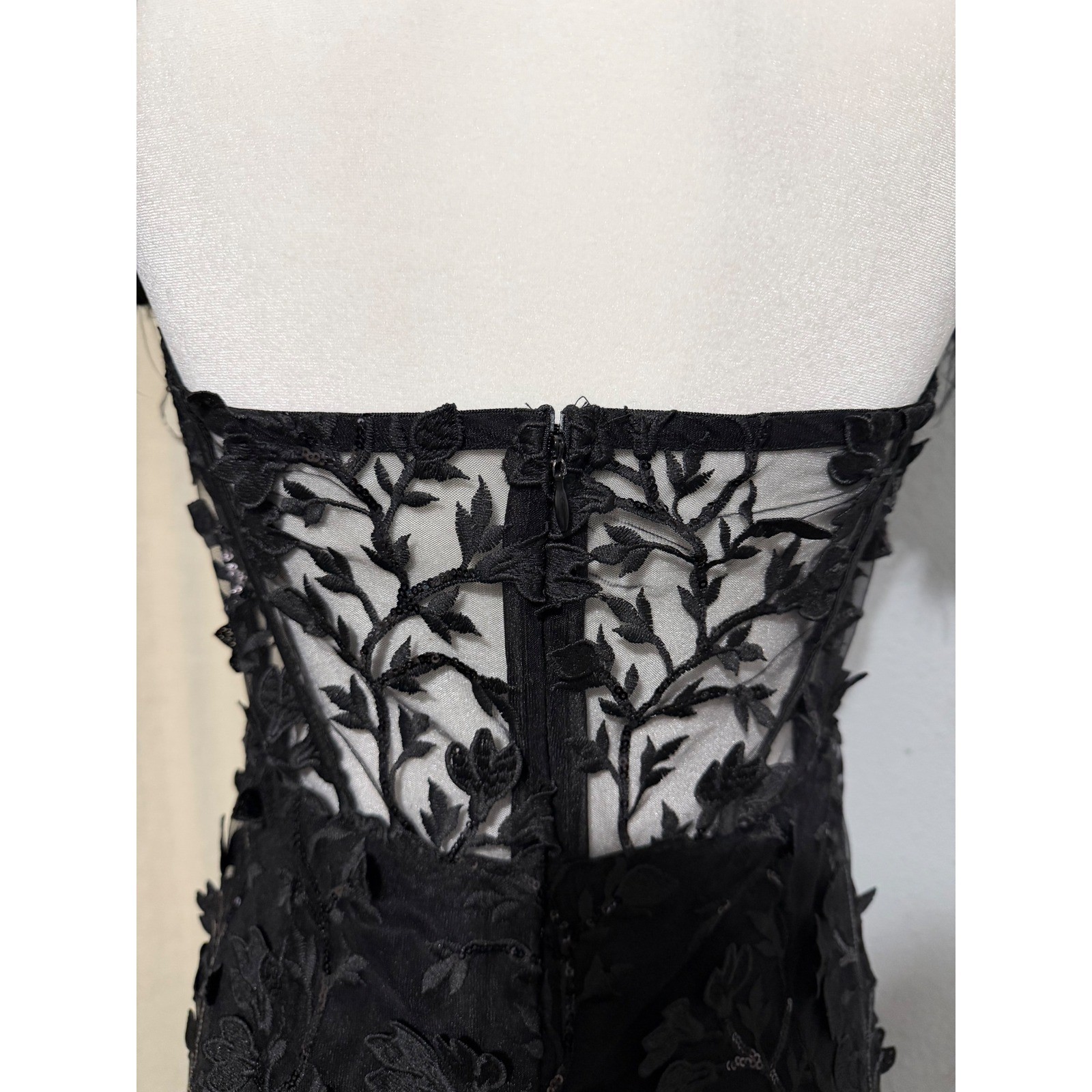 Goth Corset Mini Dress XL Black Sequin Embroidered Feather Off-the-Shoulder Glam