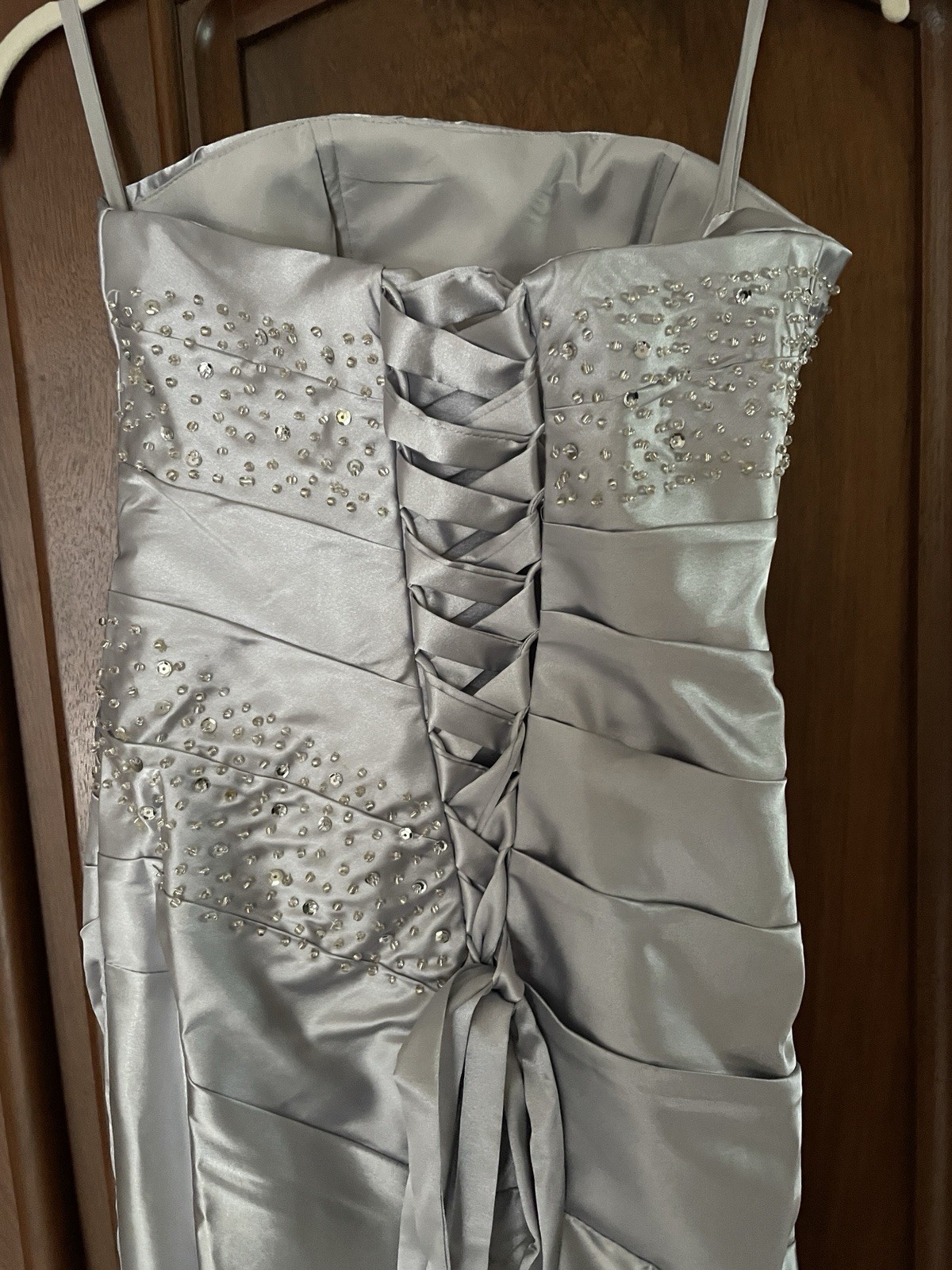 CUSTOM HAND MADE SATIN FORMAL EVENING PROM GOWN DRESS Size 4 – Beaded, Corset
