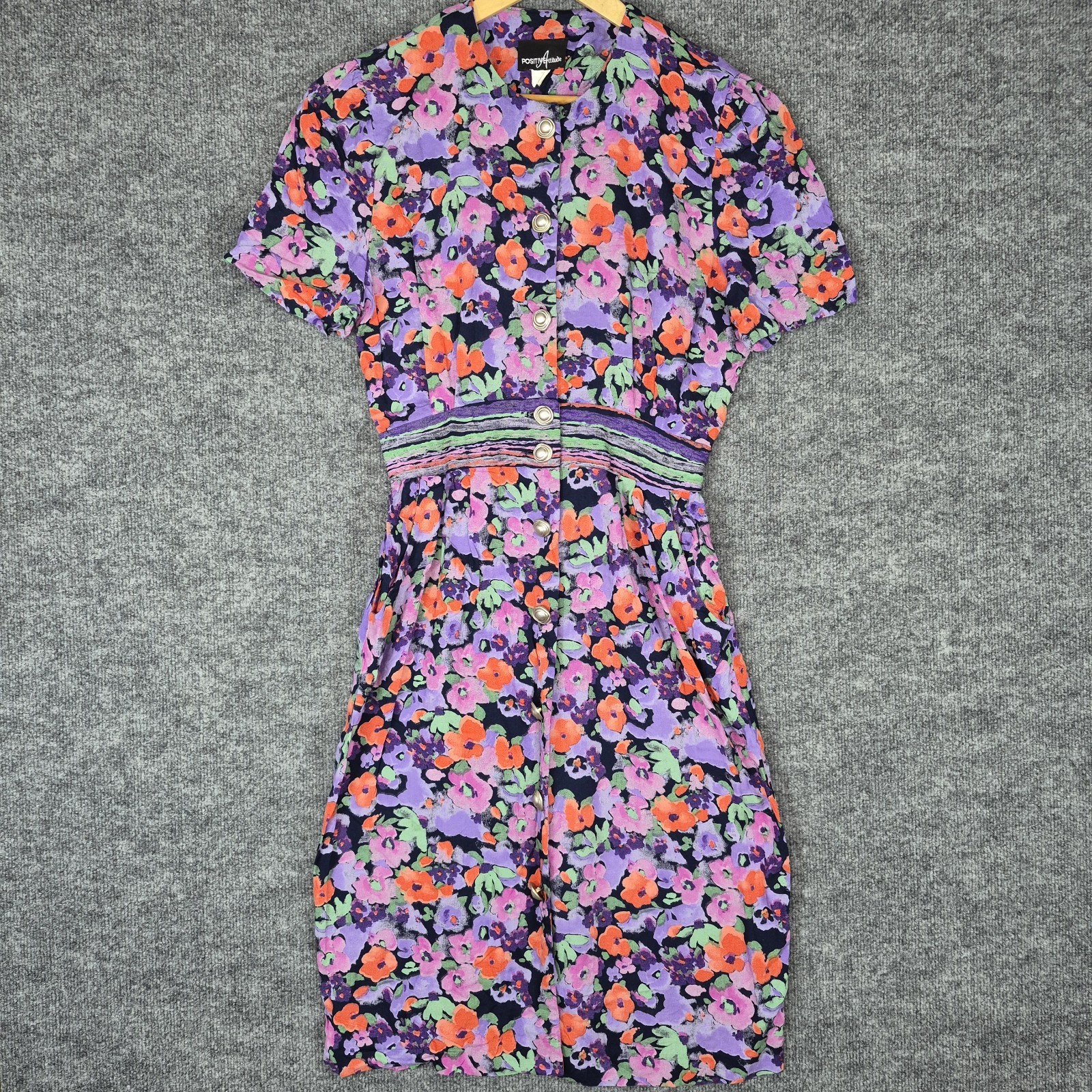 Vintage Positive Attitude Dress Sz 11/12 Colorful Floral Pockets