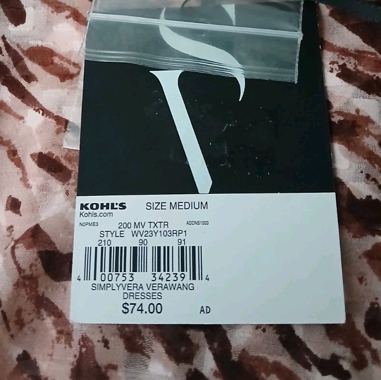 Simply Vera Wang Midi Dress M Button Down Abstract Ruffle Sleeve Pink NWT
