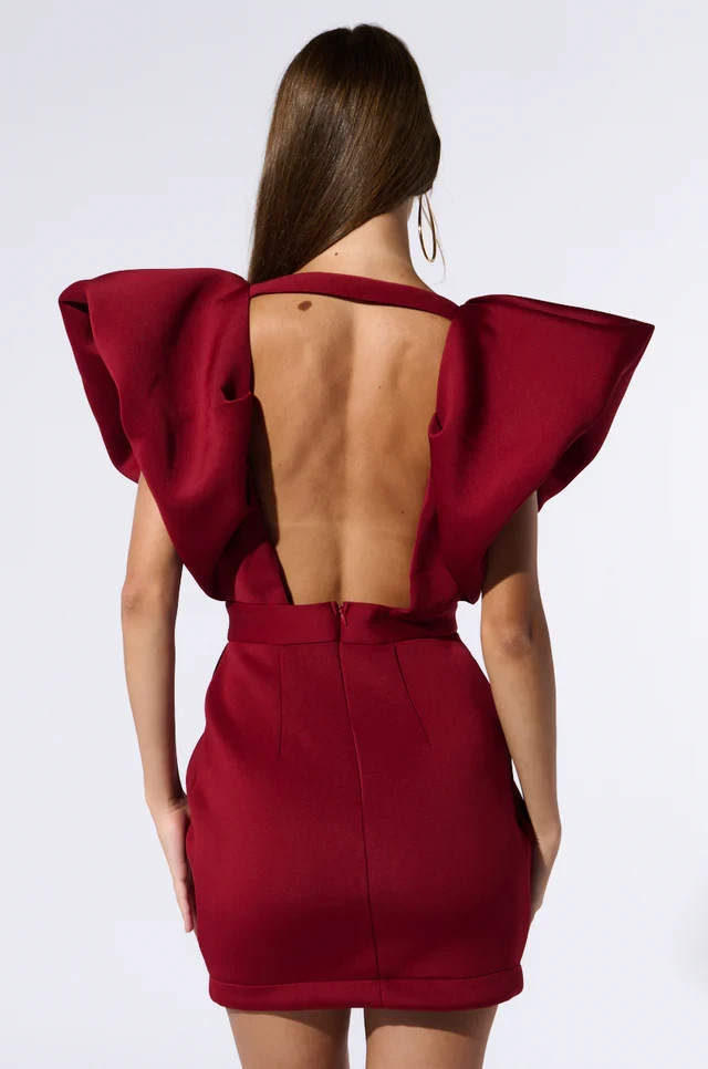 NWT AKIRA Red Ruffle Sleeve Plunge Tulip Mini Dress Women’s Medium Party