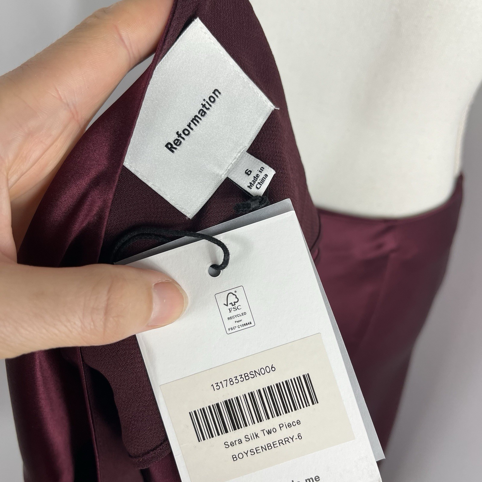Reformation Sera Silk Two Piece set Size 6 Maxi Skirt Top Silk Boysenberry $498