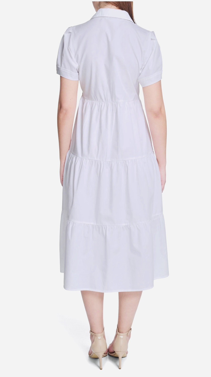 Calvin Klein White Collared Button Short Sleeve Maxi Shirt Dress 100% Cotton 6
