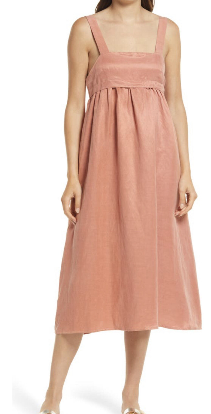 NWT Sancia Vivianna Sundress Babydoll Midi Dress Canyon Clay Linen Tencel L