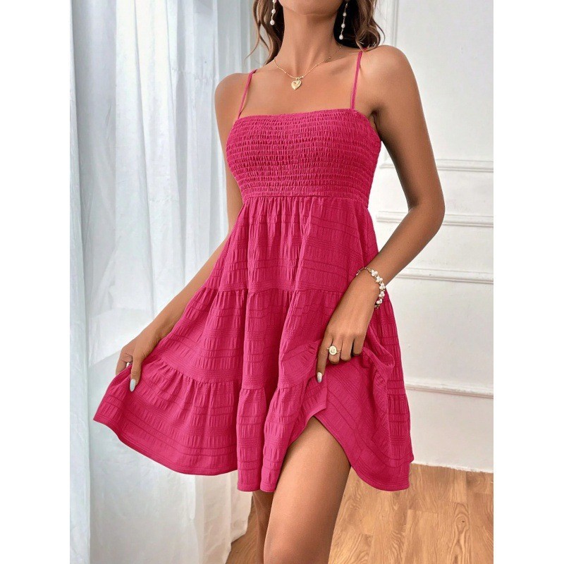 Women’s Smocked Mini Dress Spaghetti Strap Ruffle Tiered Summer Beach Sundress
