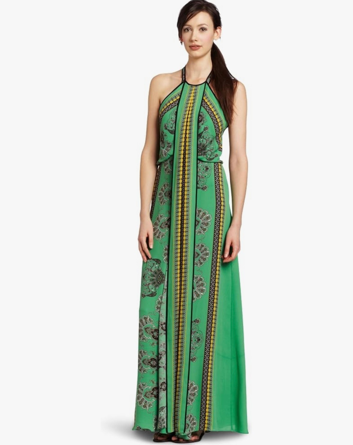 BCBGMAXAZRIA Arlenis Evening Gown Size 02 Kelly Green Paisley Halter Maxi Dress