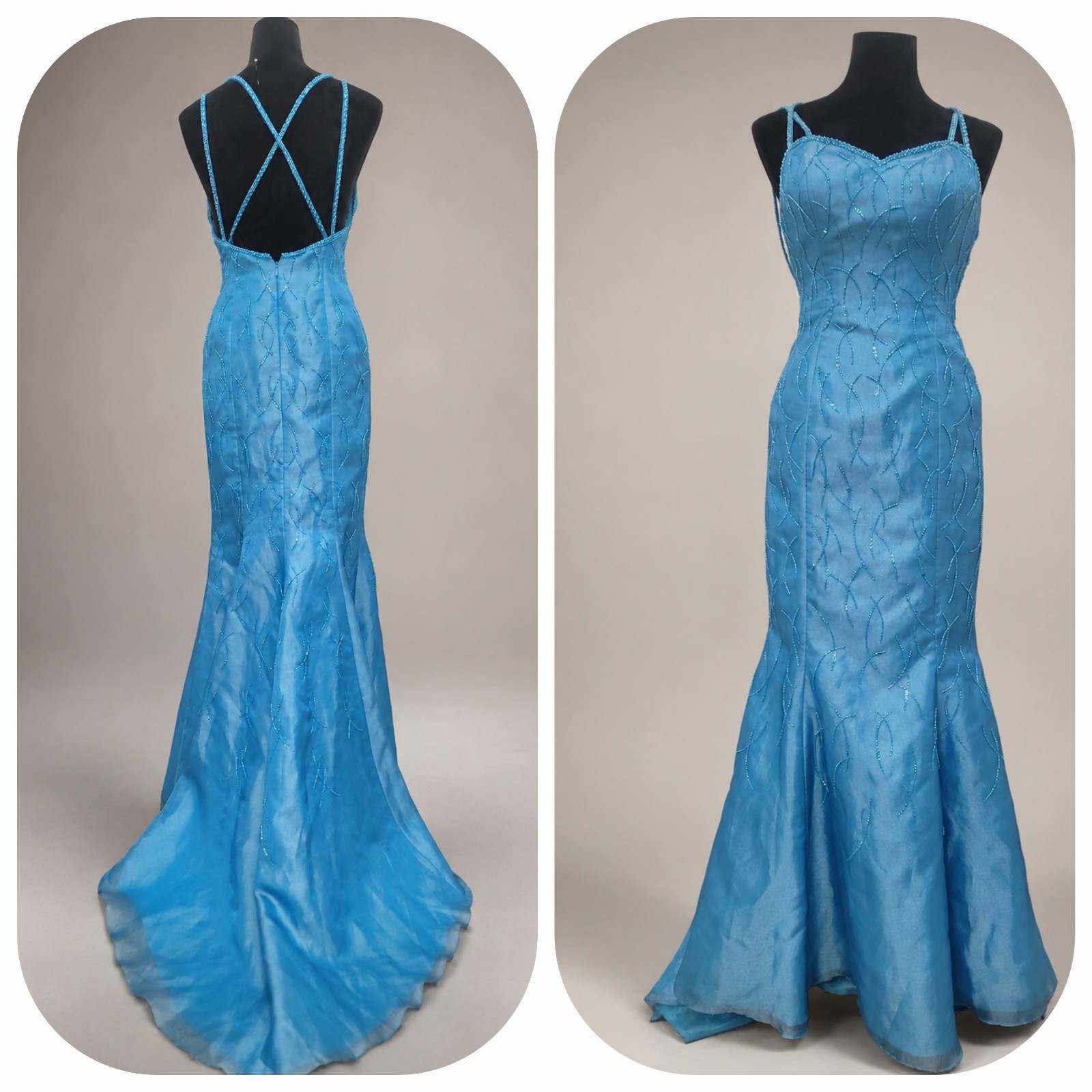 VTG Y2K Alyce Designs Turquoise Beaded Mermaid Prom Evening Gown Size 8