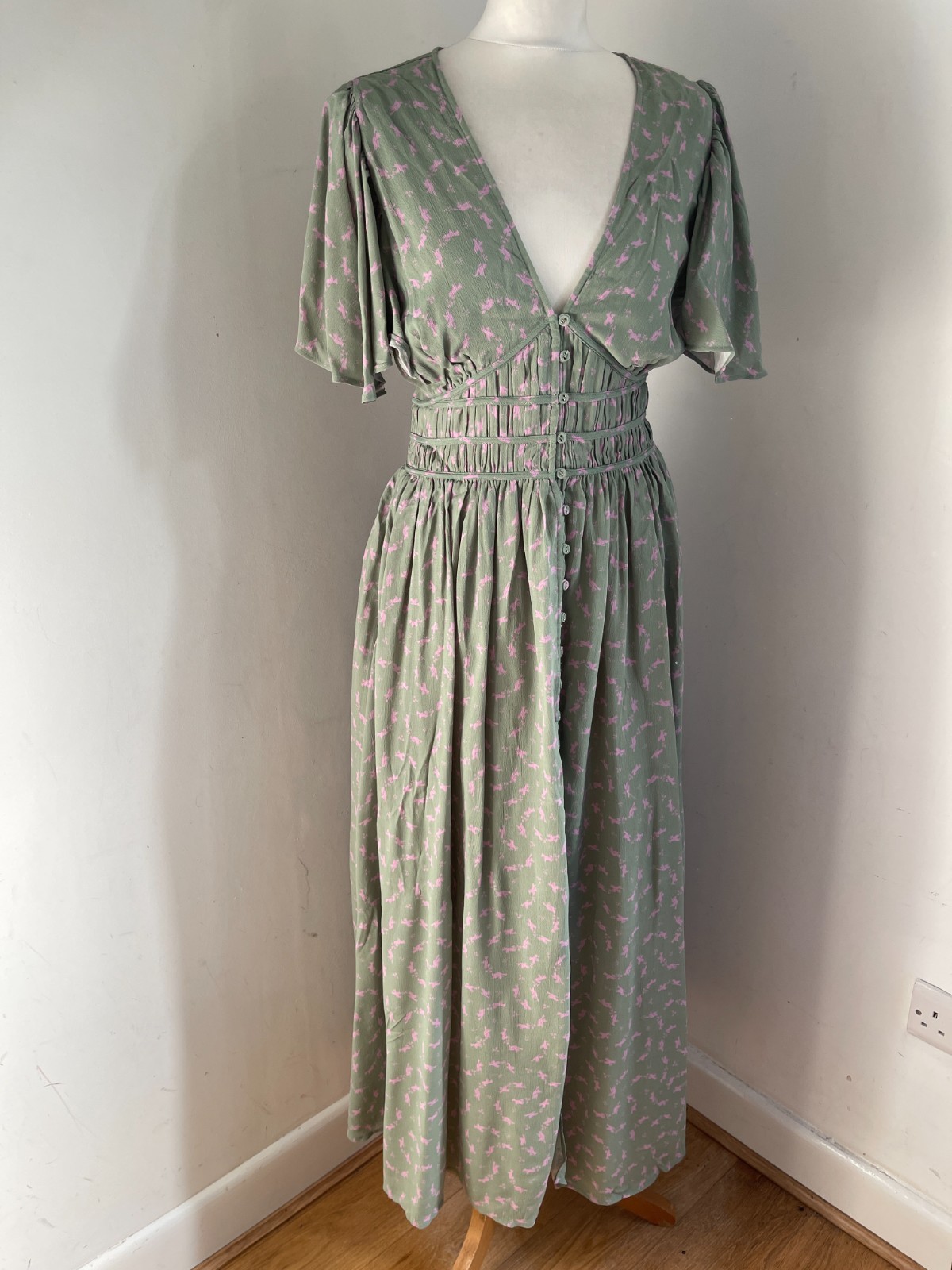 Lily and Lionel Savannah Dress Size 14 NEW Midi A line dove pattern print moss