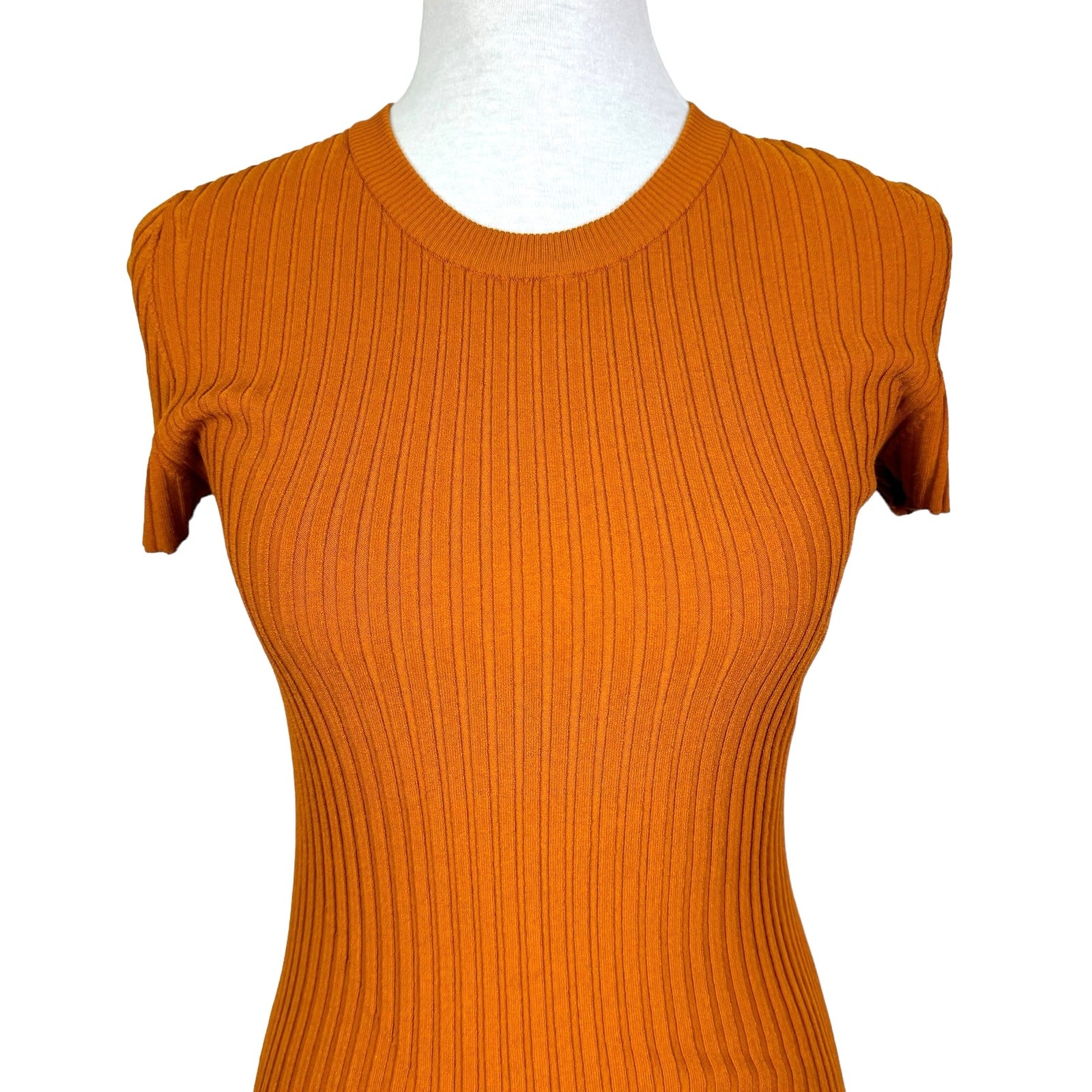 A.L.C. M Minetta Orange Ribbed Fitted Bodycon Asymmetrical Slit Dress