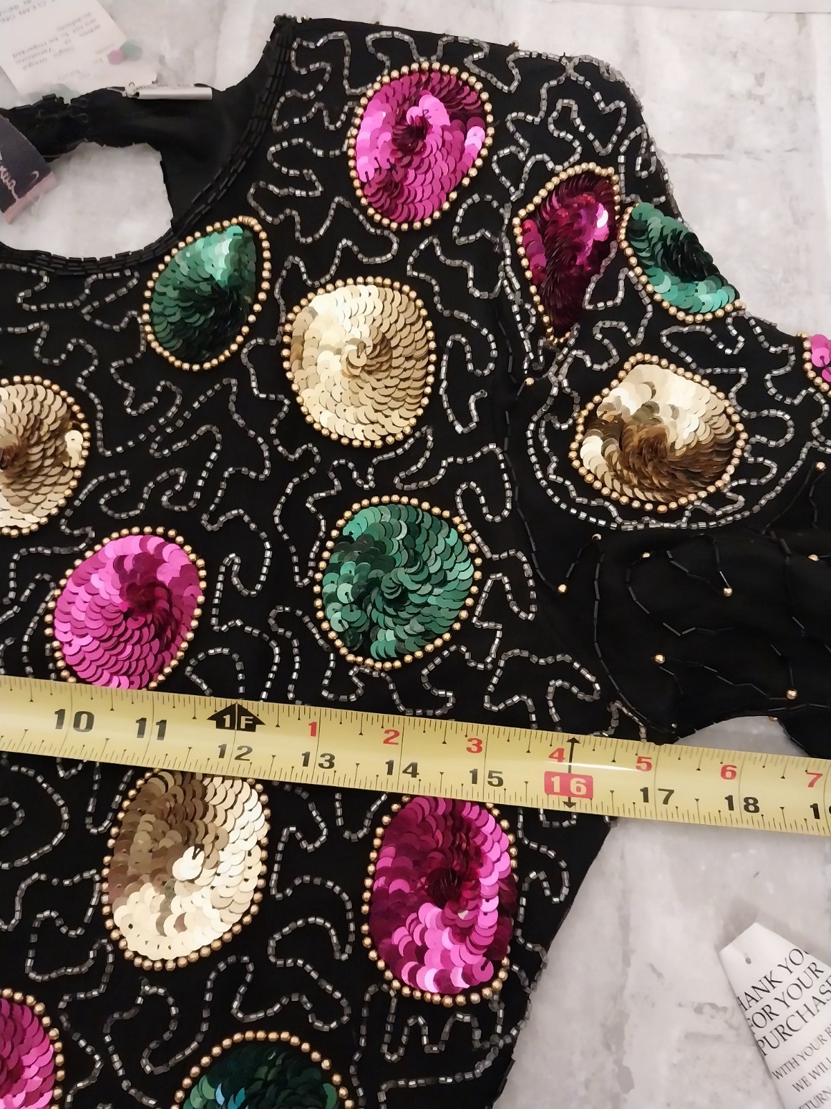 Vtg Laurence Kazar Beaded Sequin Cocktail Dress Size L Black Christmas NWT