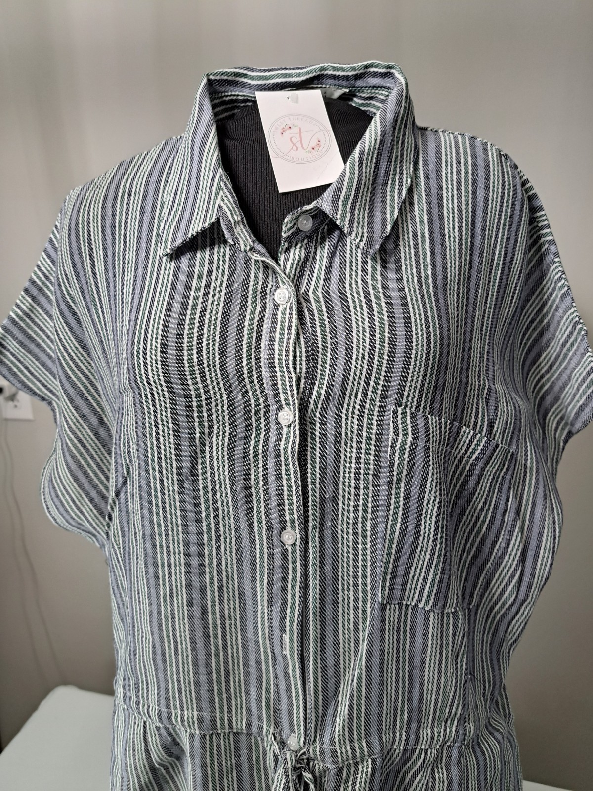 Davi & Dani Striped Linen Blend Dress Size 2XL NWT Blue Green Gray White