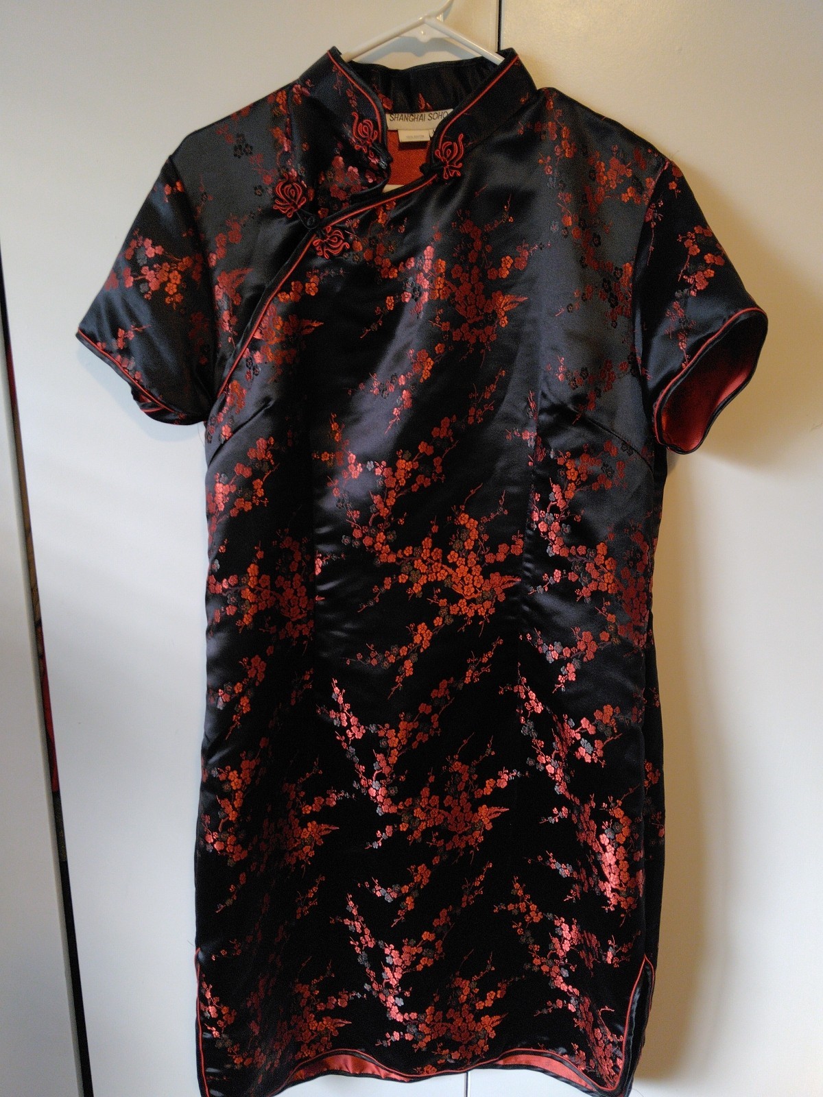 Womens Traditional Chinese Floral Sateen Dress Size XL Mandarin Collar Side Slit