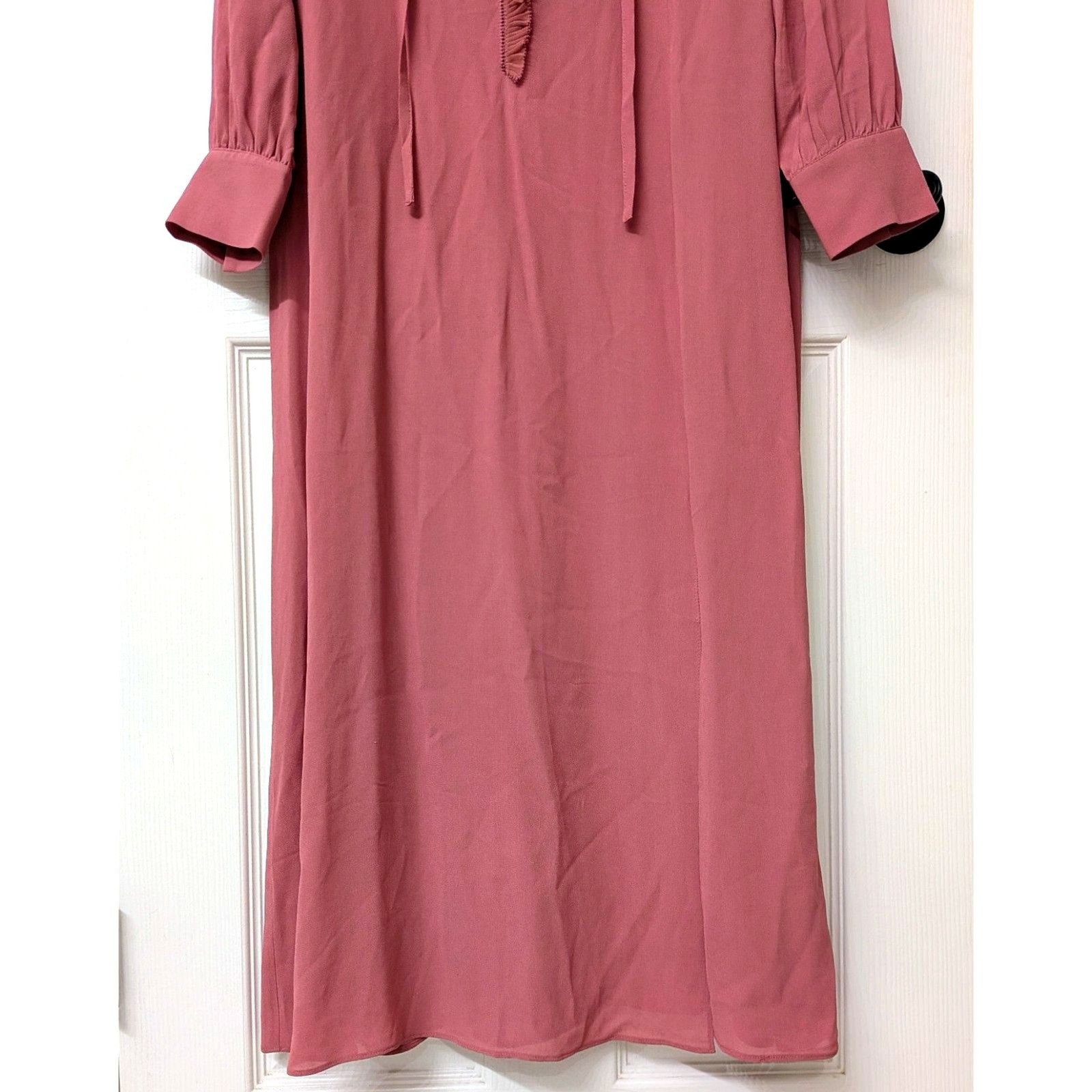 Ted Baker Faithiy Ruffle Cottagecore Boho Sheer Pink/Mauve Midi Dress | SZ 3