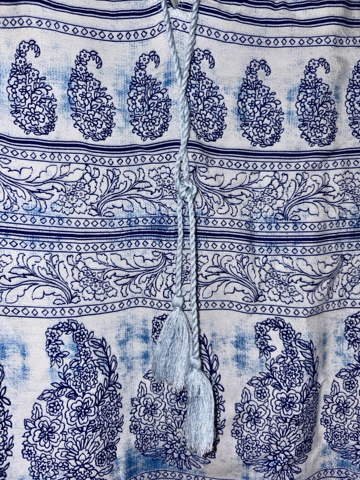 beachlunchlounge Blue/White Floral Sleeveless V-Neck Tie Tassel Dress S/P