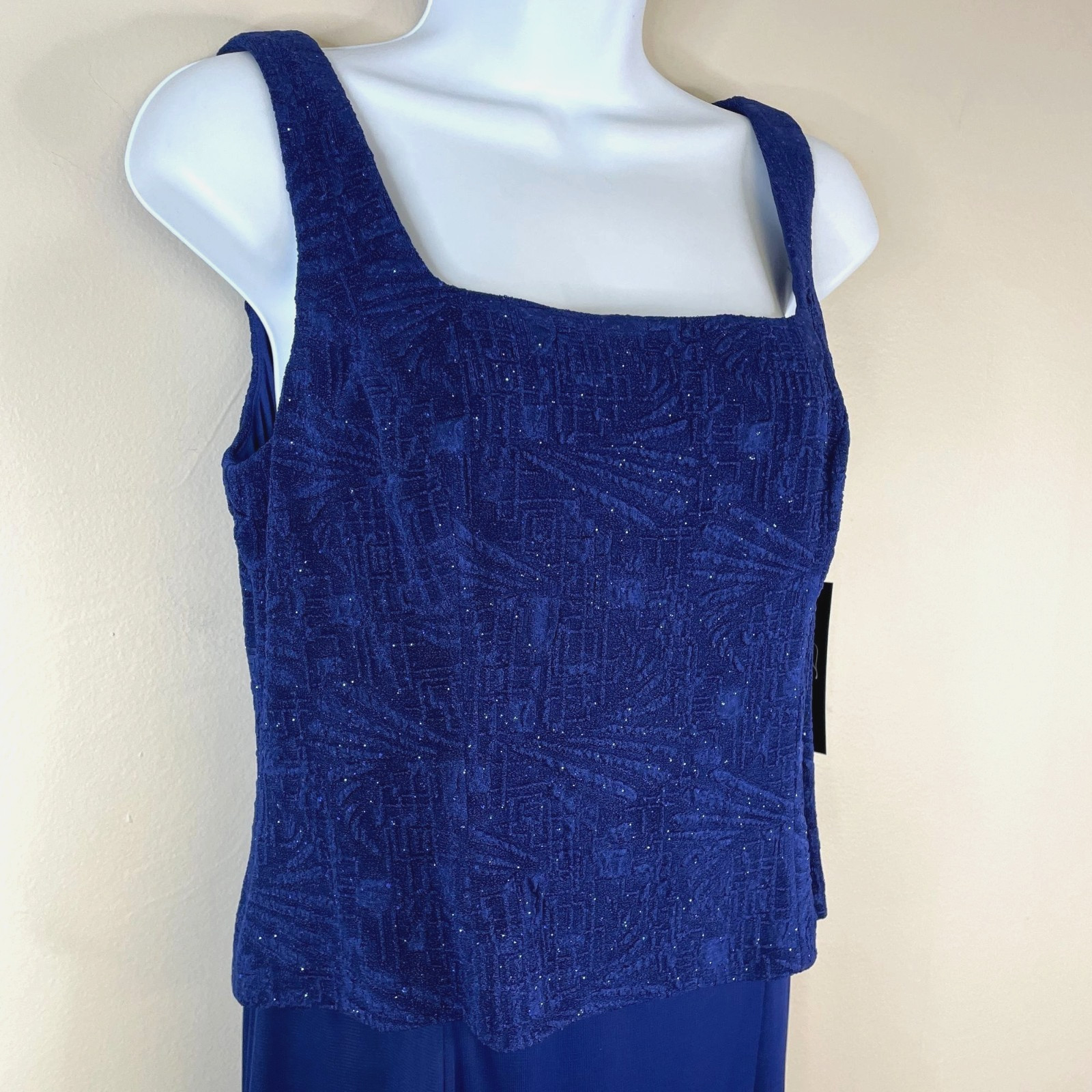 Alex Evenings Glitter Chiffon Gown 2 PC Dress NWT 10P Blue Jacket Special Event