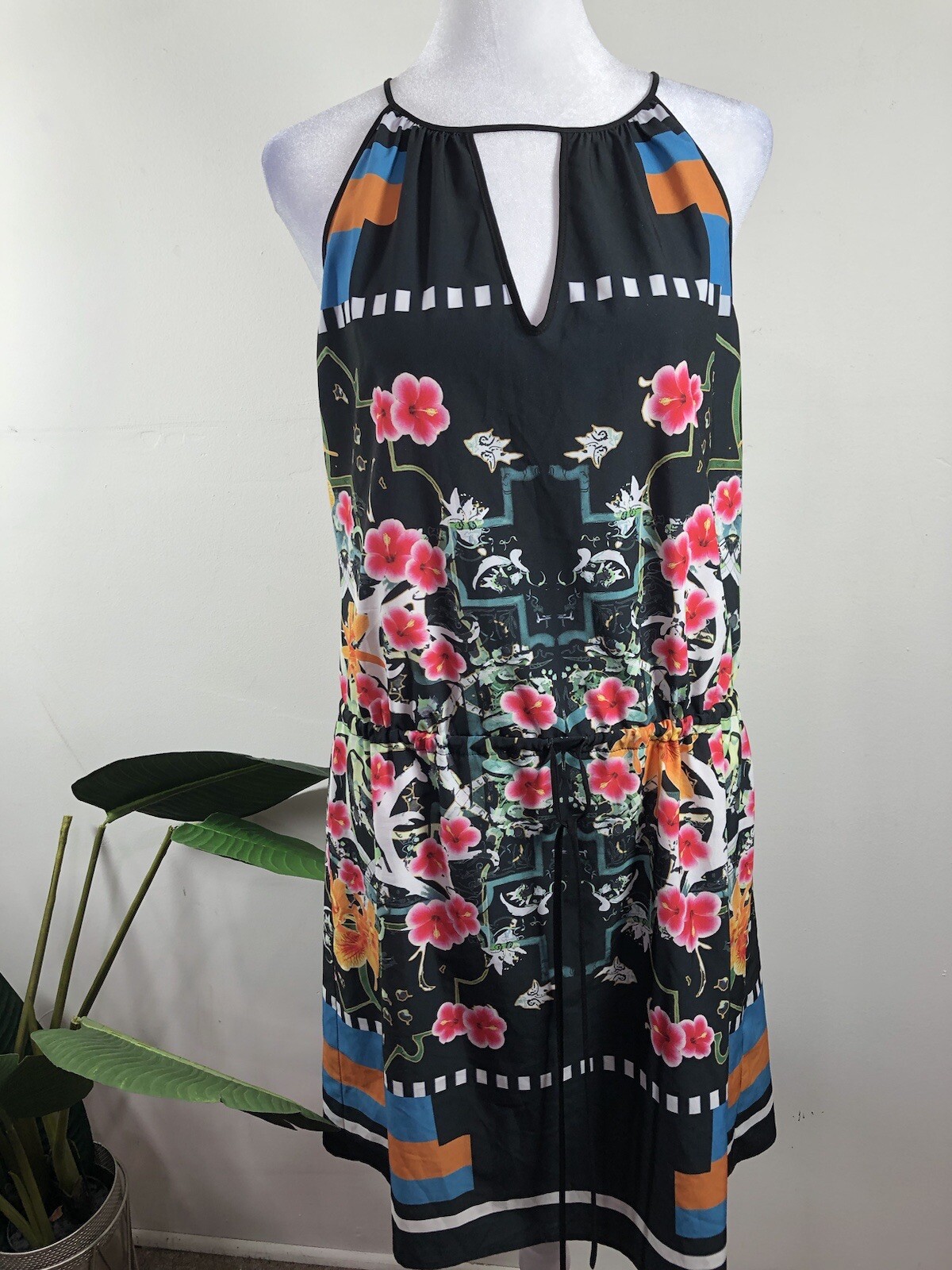 Clover Canyon Orange Floral Disc Neoprene Scuba Sheath Dress S Bodycon SEXY