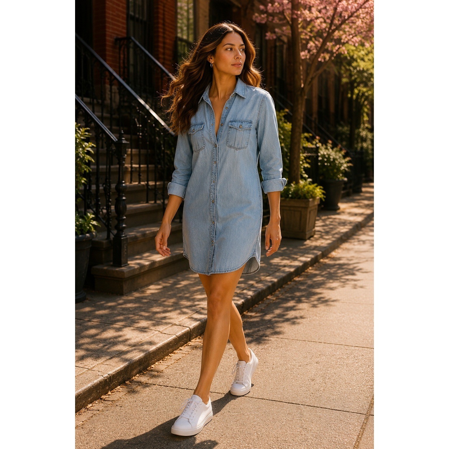American Eagle Chambray Shirt Dress Denim Mini Casual Button Front Size S
