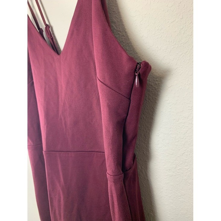 nine britton Double-Strap V-Neck Midi Dress Burgundy Plum Large Career Evening