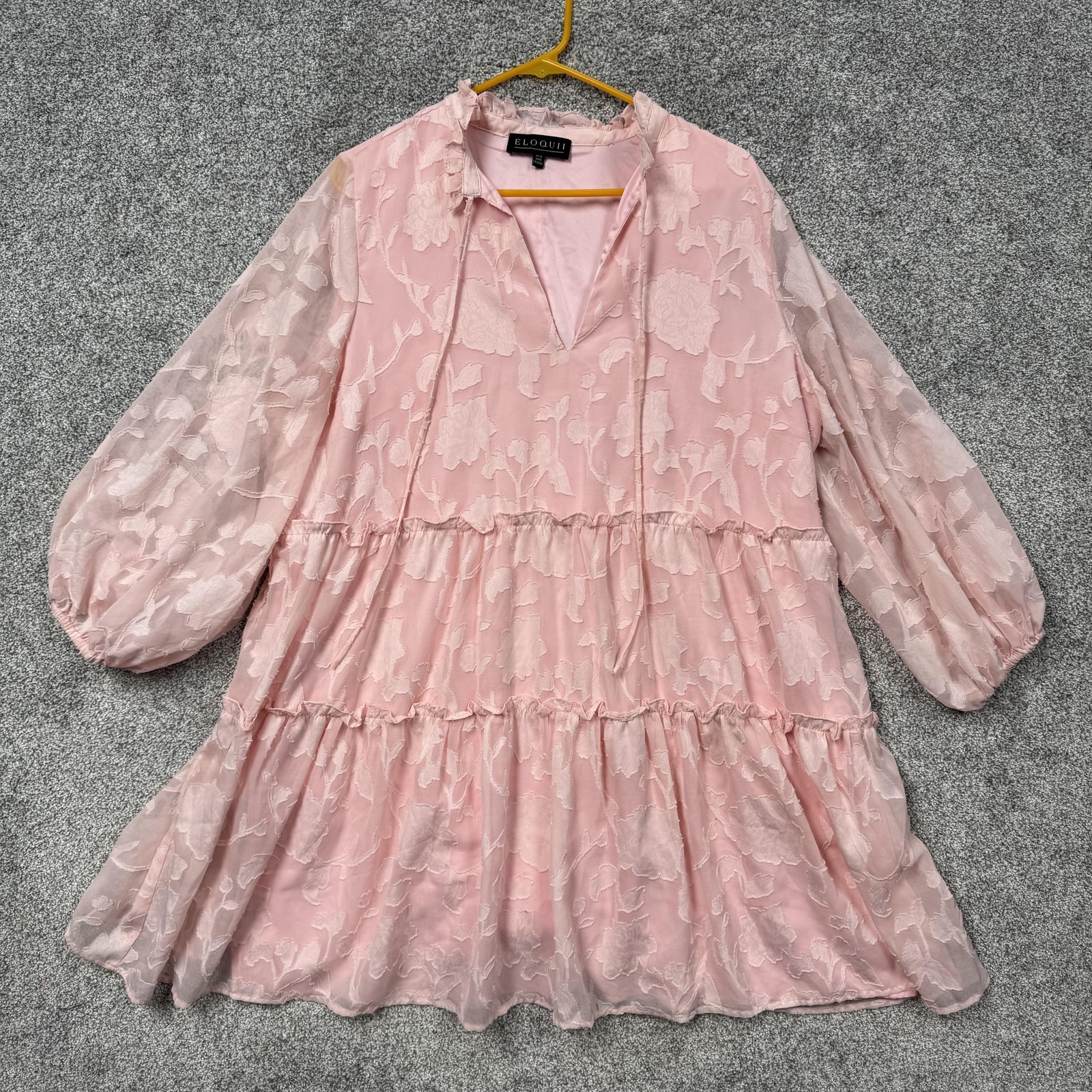 Eloquii Tiered Babydoll Mini Dress 14/18 Pink Coquette Romantic Sheer Burnout