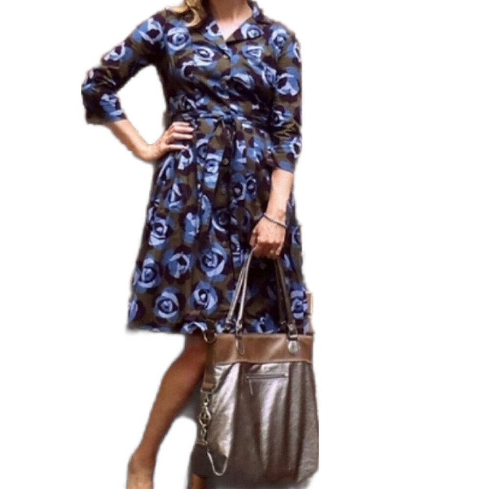 BODEN Riviera floral button up tie shirt dress 6