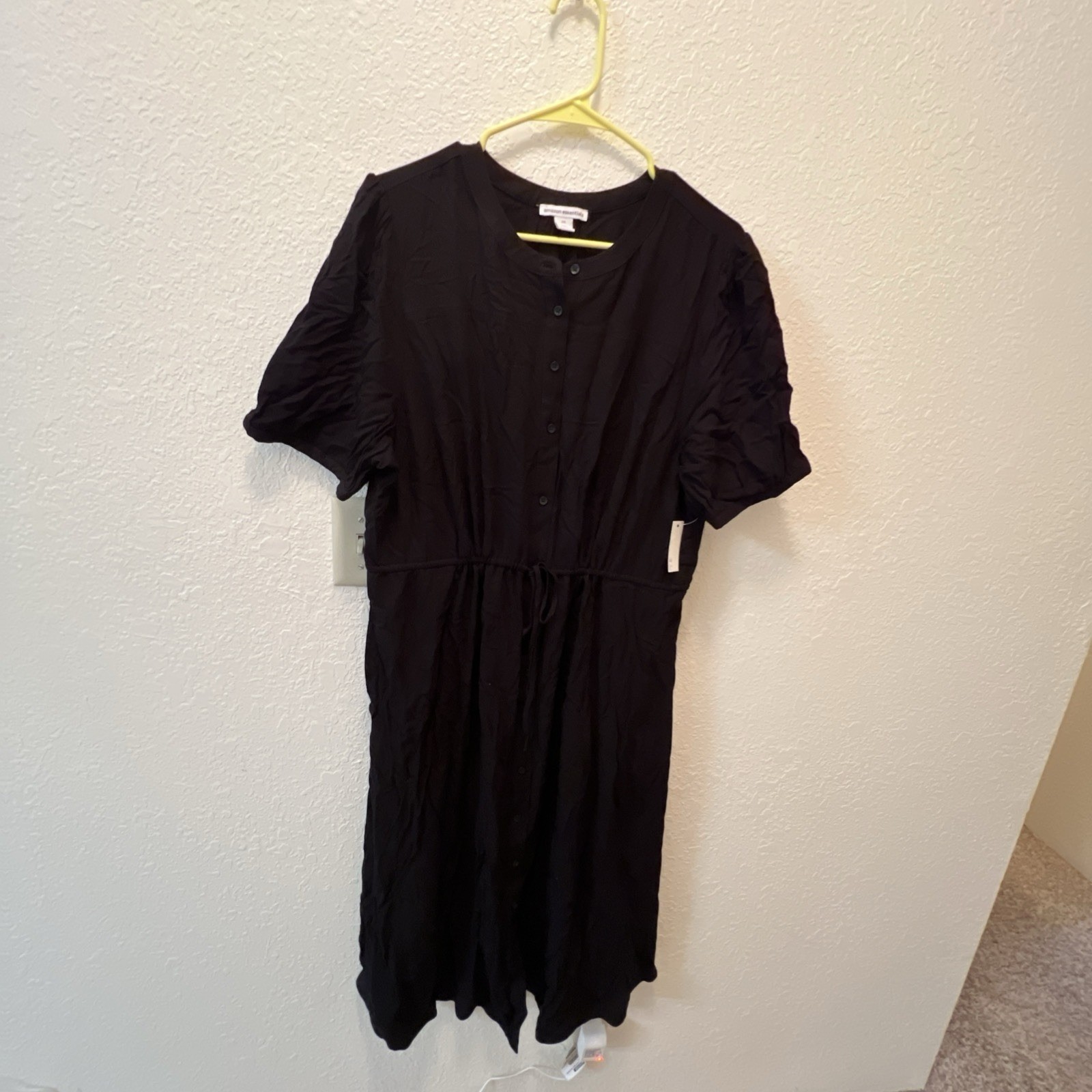 Amazon Essentials Women’s Button Up Drawstring Waist Black Dress Size XXL NWT