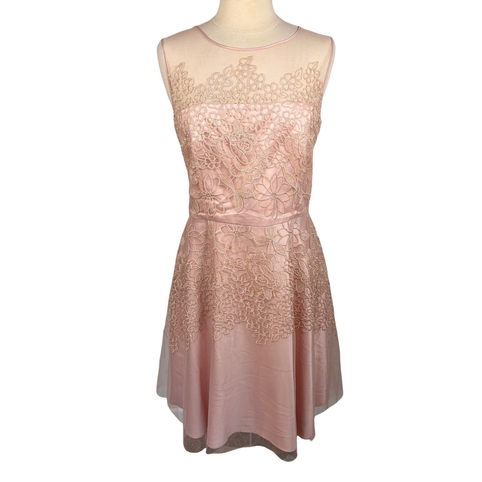 TAHARI ASL Blush Lace Illusion Sleeveless Fit & Flare Cocktail Dress, Size 16