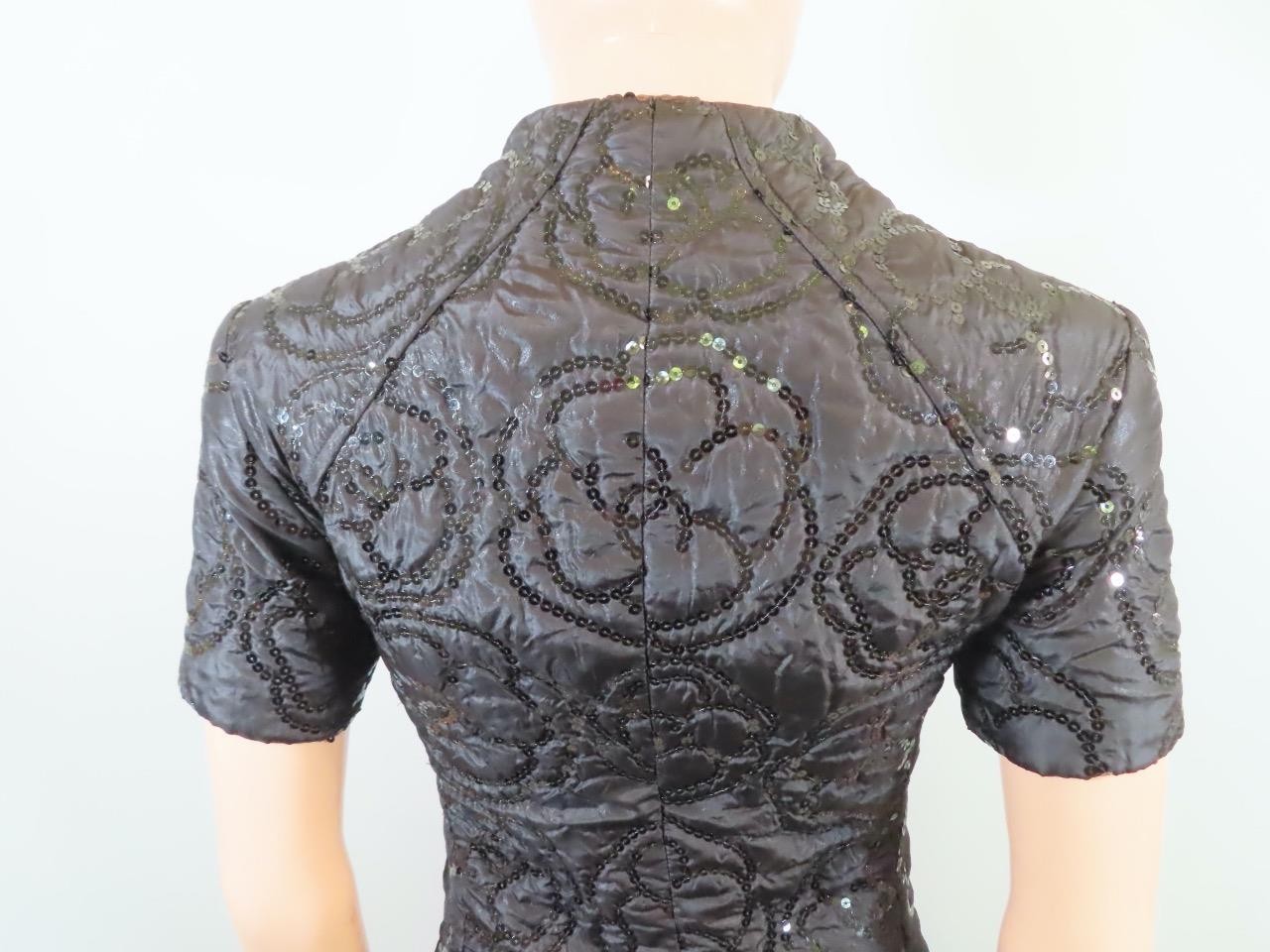 CHANEL Black Quilted Camellia Embroidered Sequin Dress F 36/US 4-altered