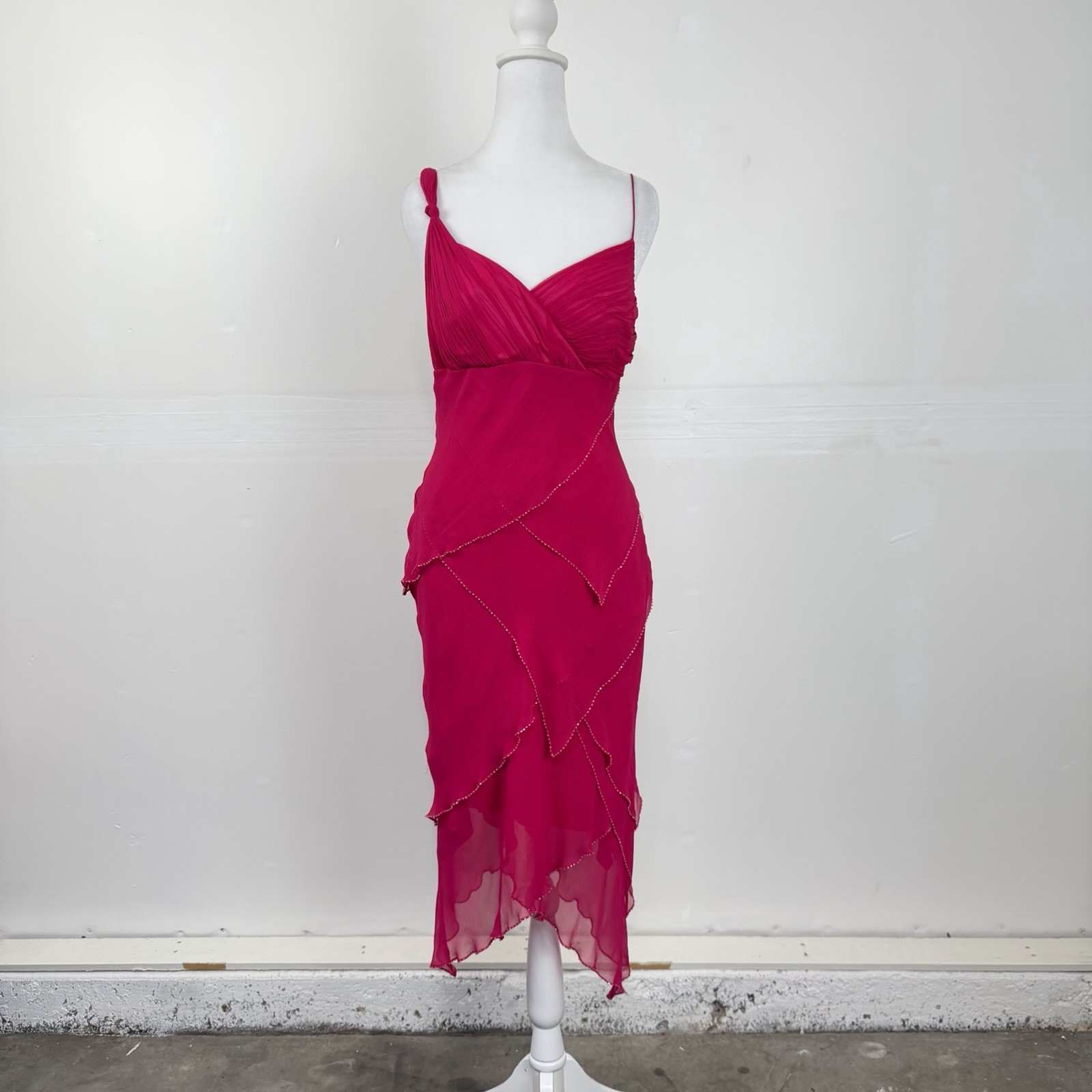 VTG 90’s Y2k Jovani Pink Fairy Asymmetric Beaded Dress Size 10 Cocktail Party