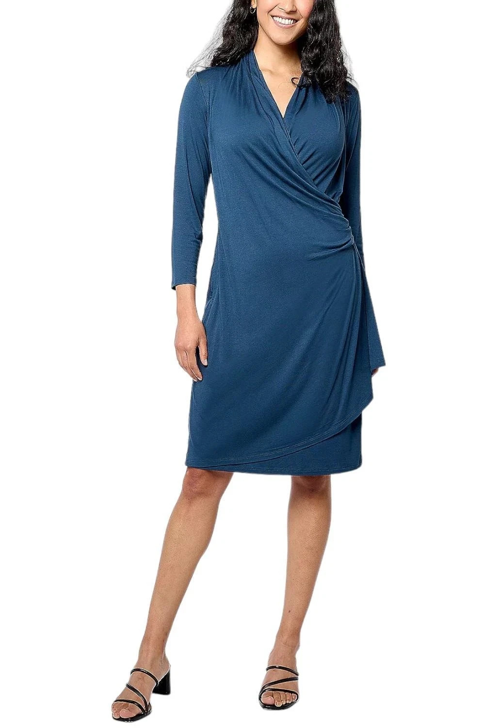 Belle by Kim Gravel Every Occasion Perfect Wrap Dress Stormy Blue Size L Regular