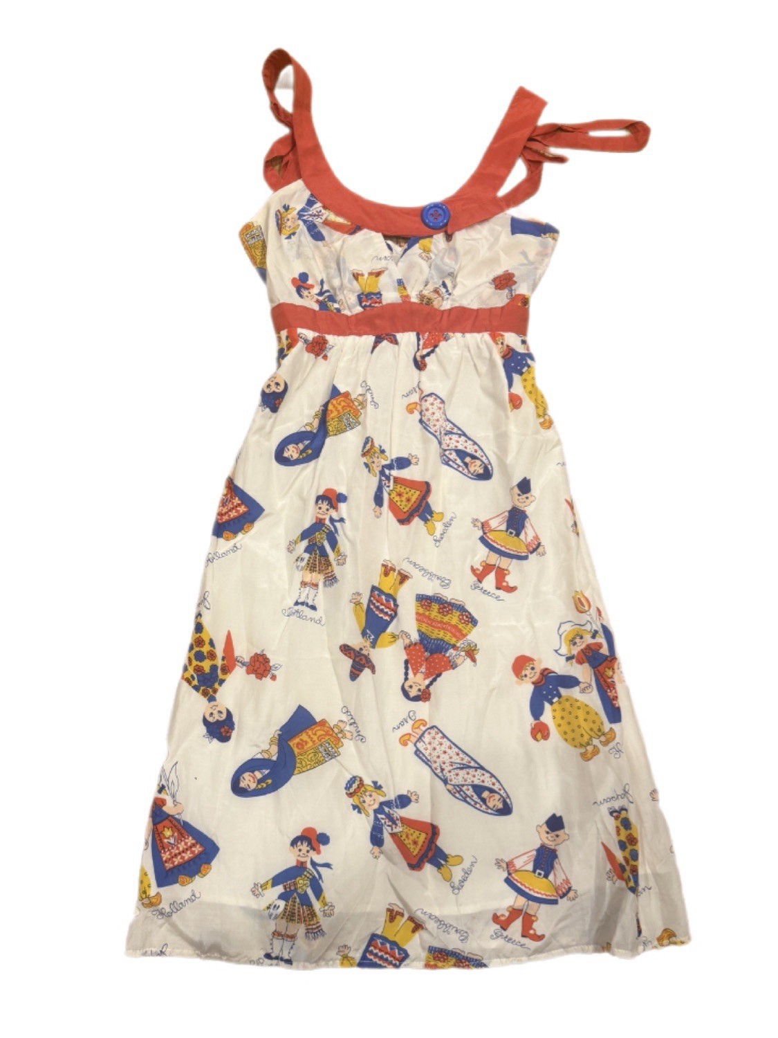 Vintage Voom By Joy Han 100% Silk Novelty Folk Print Babydoll Dress Size XS