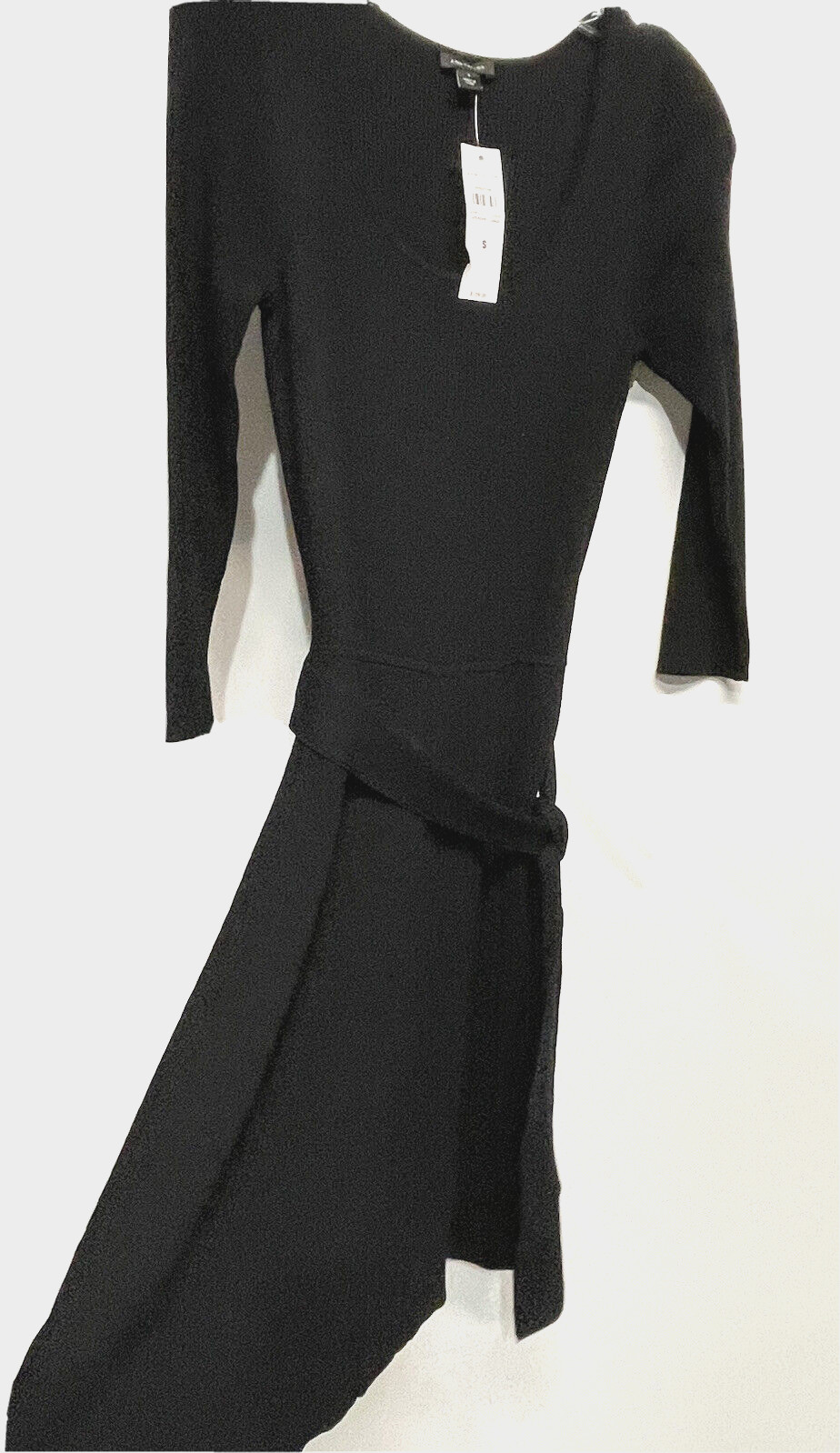 Ann Taylor Rich Black Knit Ribbed Sweater Dress A Line Stretch Elegant NEW S