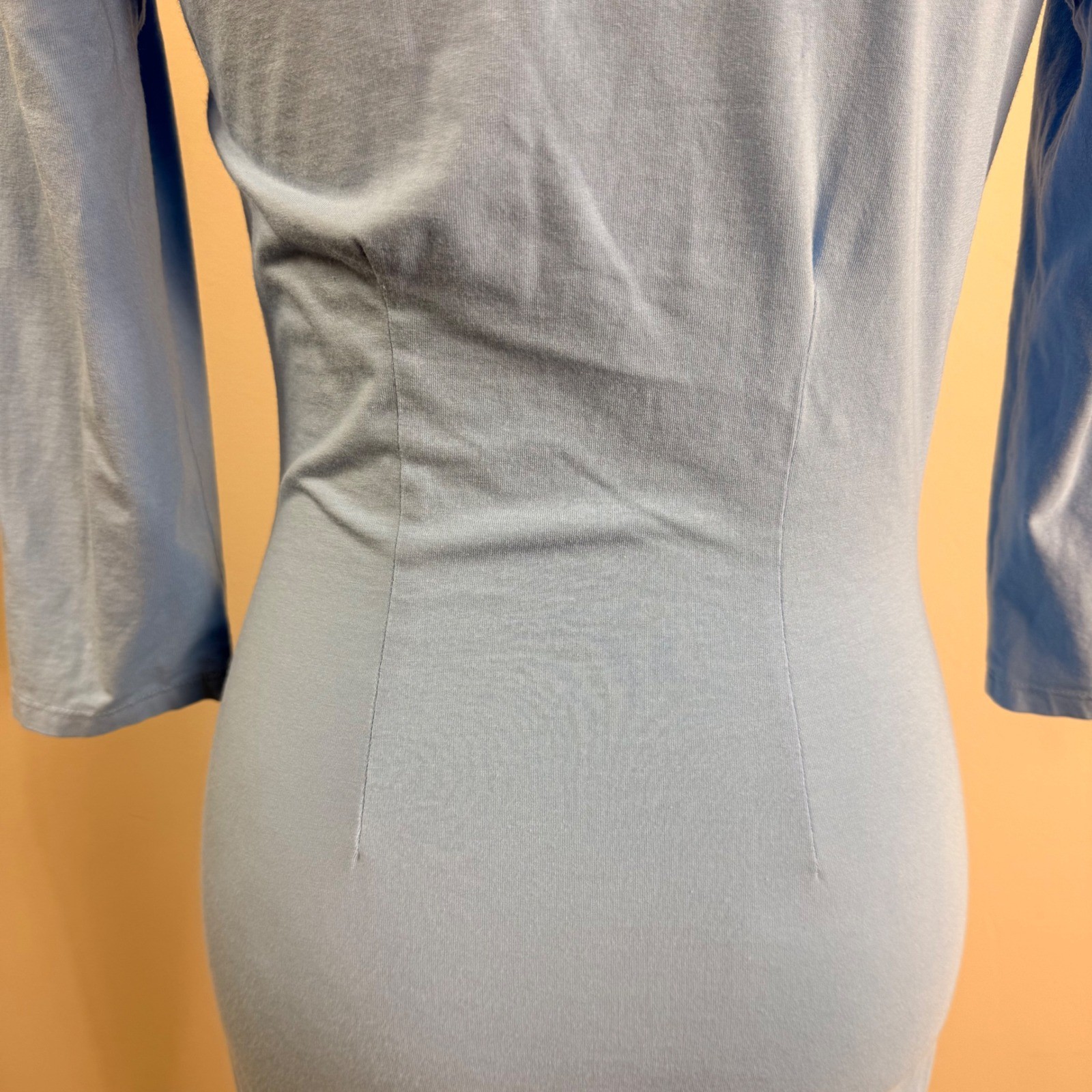 Bobi Los Angeles Womens Light Blue Ruched Faux Wrap V-Neck 3/4 Sleeve Dress Sml