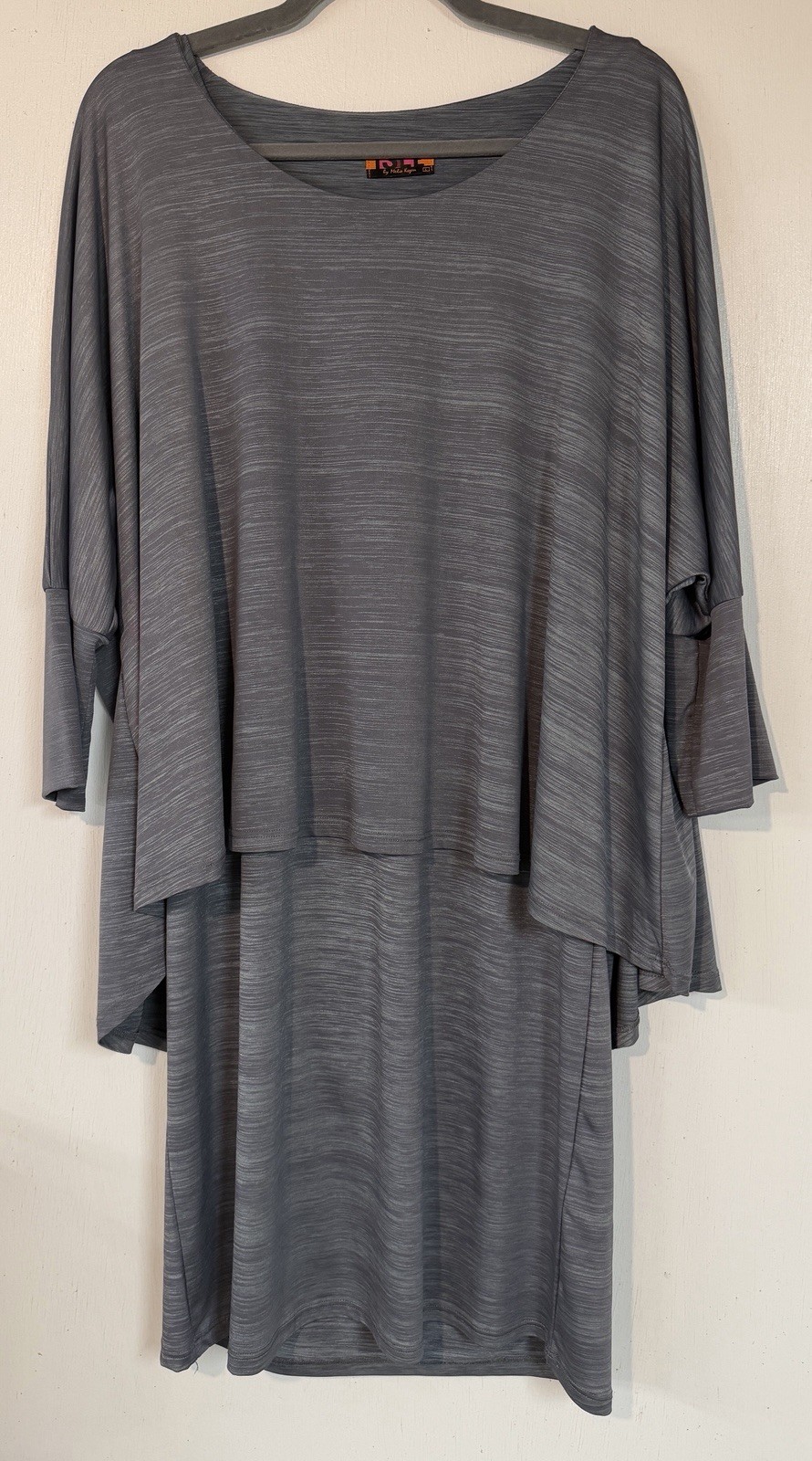 Melis Kozan Isle Grey Slate Two Tone Double Layer 3/4 Sleeve Tunic Dress Size L