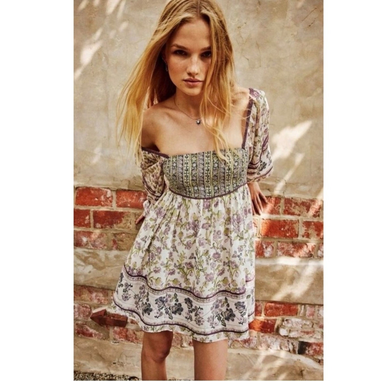 Free People Bohemian Retro 70s Endless Afternoon Floral Mini Dress Large