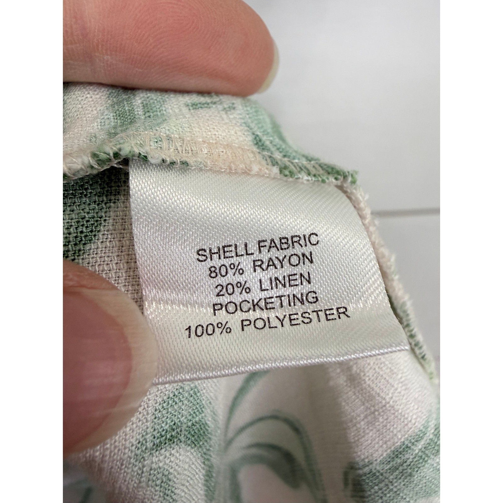Emily McCarthy Wrap Dress Women Large Green Tropical Palm Leaf Linen COASTAL
