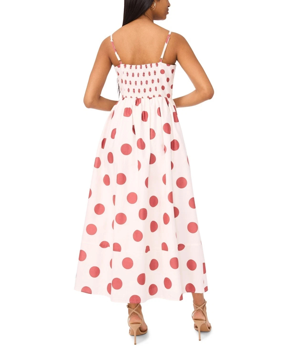 CeCe Polka Dots Cotton-Blend Strap Smocked-Back Maxi Dress Size XL White $109