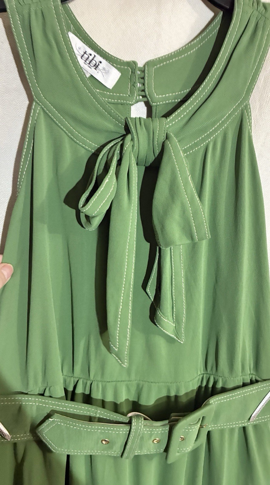 Tibi Womans Retro Belted Cocktail Dress Sz 2 Green Tie Bow Party Wedding Resort