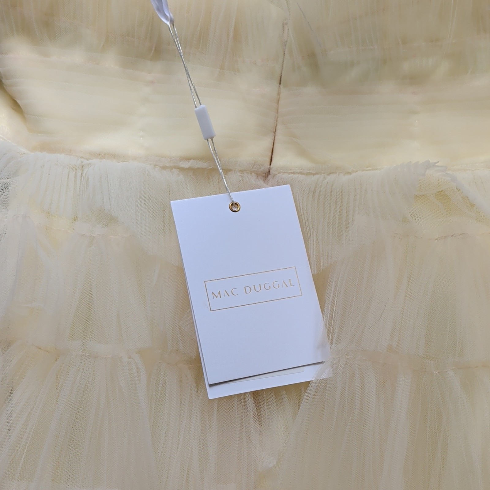 Mac Duggal Ivory Strapless Feather Layered Tulle Mini Dress Lined Zip Size 8