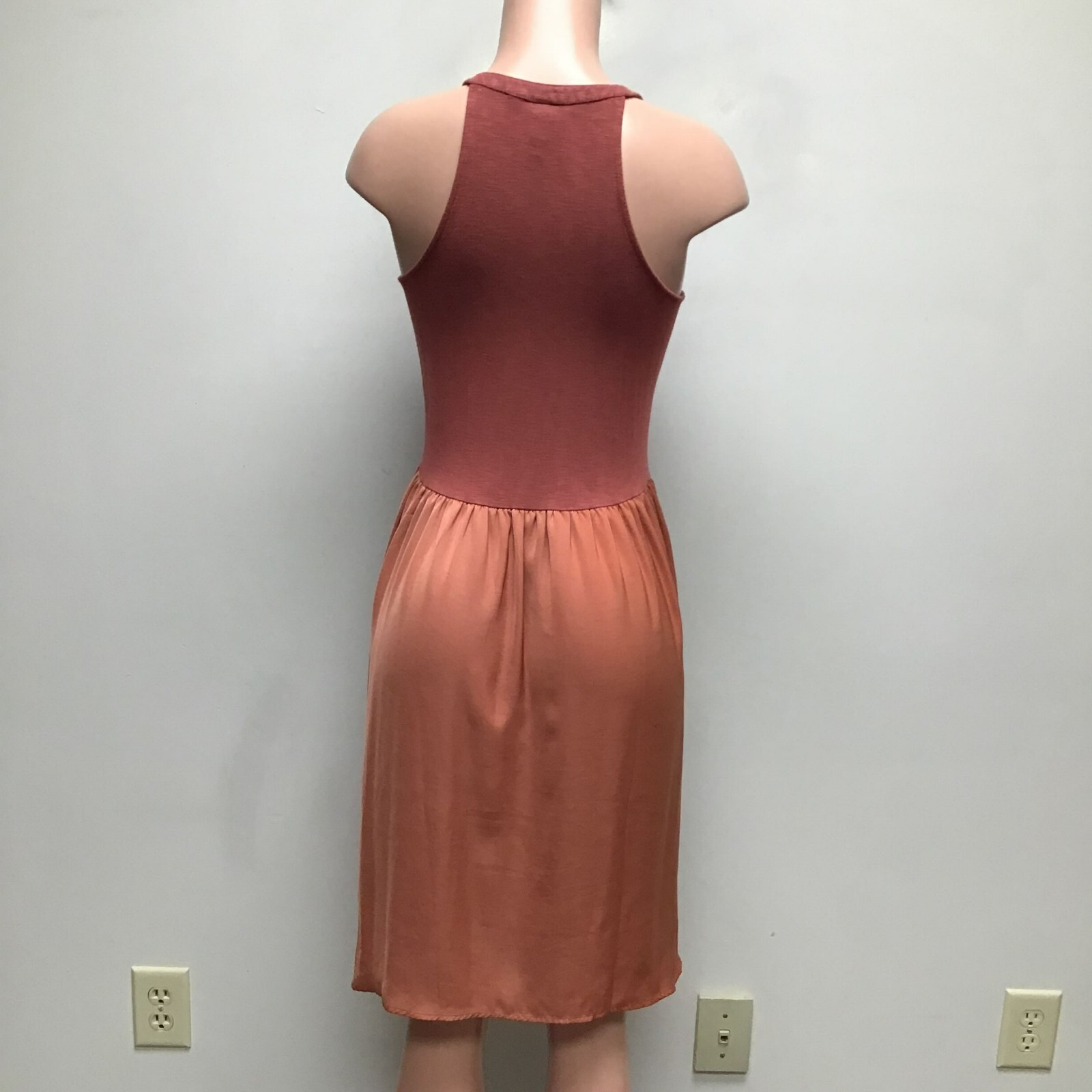 Dolan Rust Orange Sleeveless V-Neck Knit Contrast Pullover A-Line Dress XS
