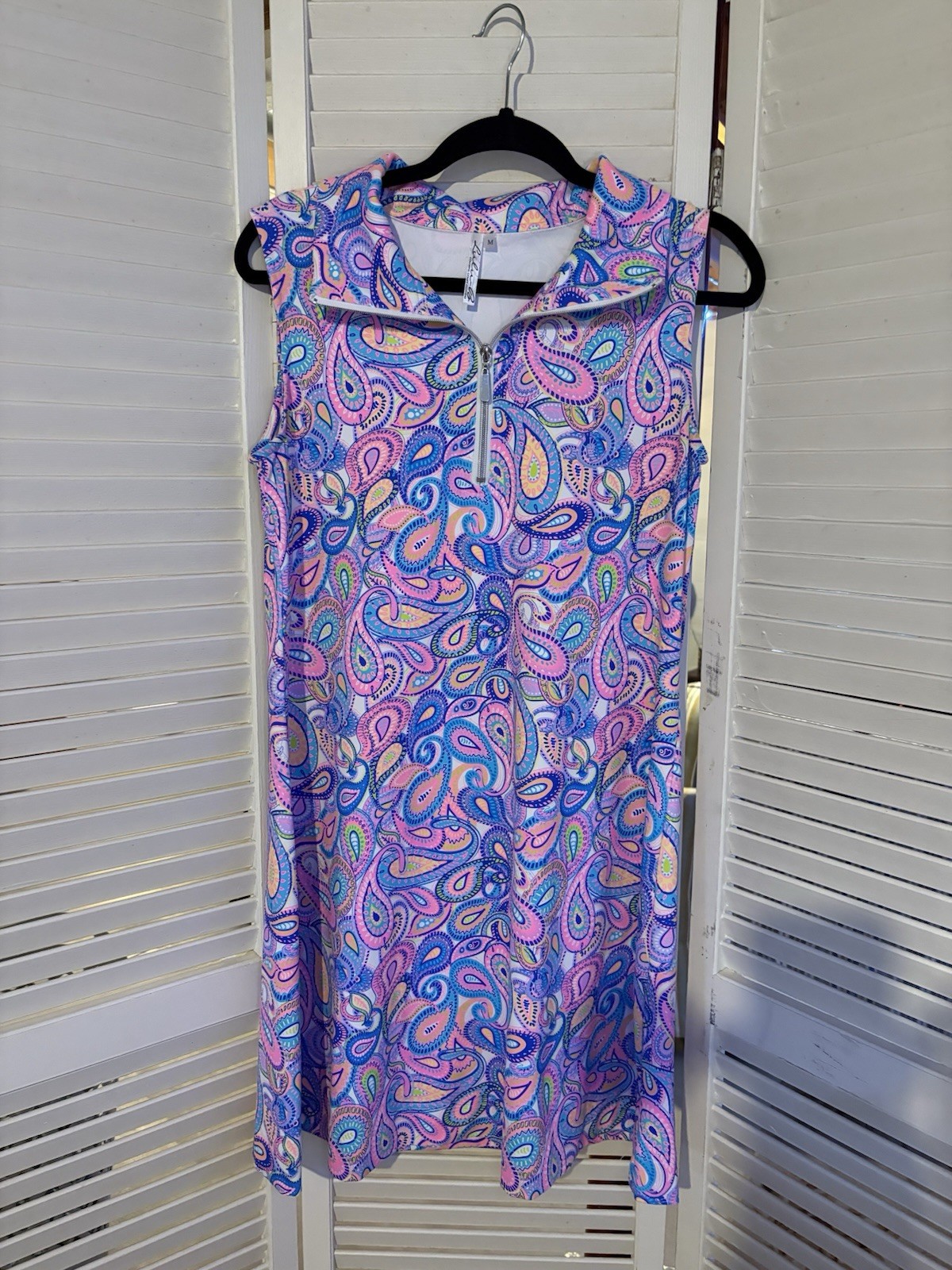 Lulu-B Dress Womens Small Bright Blue Pink Paisley Sleeveless Zip Neck Travel