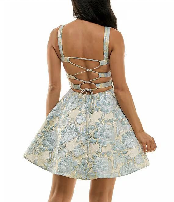 B. Darlin Wide Strap Lace Up Back Floral Dress Multi SIZE 9 to 10